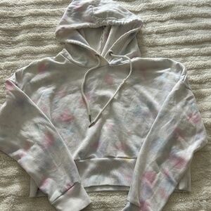 90 Degree By Reflex White Tie-Dye Cropped Hoodie